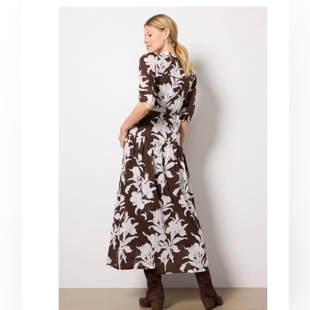 NWT Emerson Fry Lucy 4 Basque Dress in Chocolate/Ivory Floral size M - Picture 2 of 8